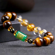 Buddha Stones Chinese Zodiac Tiger Eye White Crystal Courage Bracelet