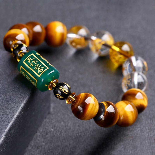 Buddha Stones Chinese Zodiac Tiger Eye White Crystal Courage Bracelet