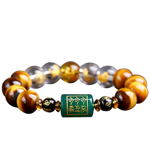 Buddha Stones Chinese Zodiac Tiger Eye White Crystal Courage Bracelet