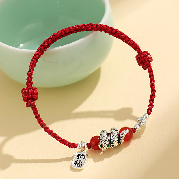 FREE Today: Lucky Fortune Fu Character Agate Year Of The Snake String Bracelet