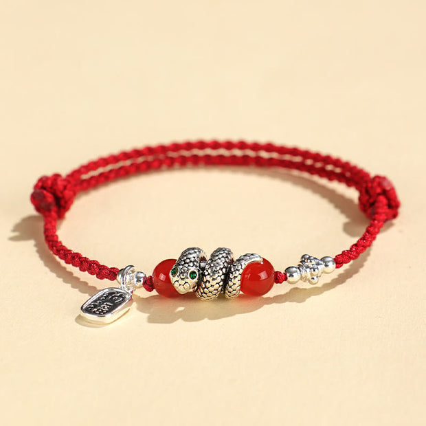 Buddha Stones Fu Character Agate Year Of The Snake Lucky Fortune Charm String Luck Bracelet