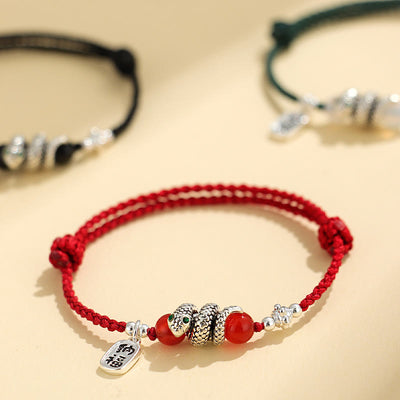 Buddha Stones Copper Fu Character Year Of The Snake Red String Luck Bracelet