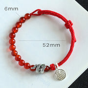 Buddha Stones Fu Character Red Agate Black Onyx Year Of The Snake Red String Luck Bracelet