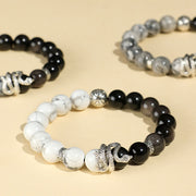 Buddha Stones Natural Silver Sheen Obsidian White Turquoise Grey Jasper Snowflake Obsidian Year Of The Snake Protection Bracelet Bracelet BS main