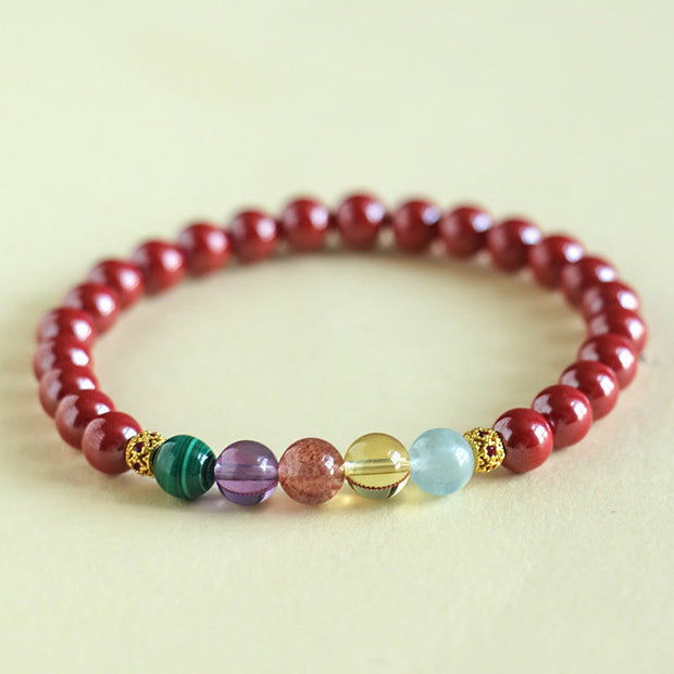 Buddha Stones Cinnabar Aquamarine Citrine Strawberry Quartz Amethyst Malachite Blessing Bracelet