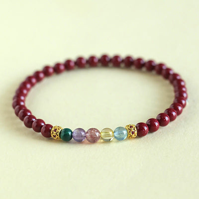 Buddha Stones Cinnabar Aquamarine Citrine Strawberry Quartz Amethyst Malachite Blessing Bracelet