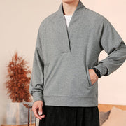 Buddha Stones Fall Simple V-Neck Men's Sweatshirt Cotton Pullover With Pockets