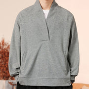 Buddha Stones Fall Simple V-Neck Men's Sweatshirt Cotton Pullover With Pockets