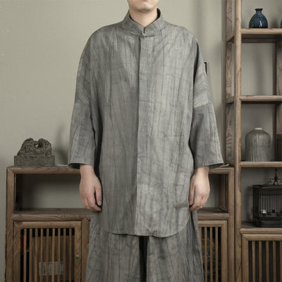 Buddha Stones Casual Gray Men's Frog-Button Shirt Zen Clothing