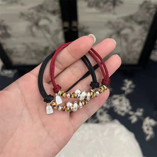 Buddha Stones 999 Sterling Silver Year Of Snake Red String Happiness Protection Braided Bracelet