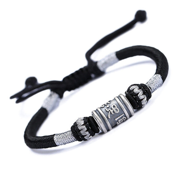 Buddha Stones Black String 999 Sterling Silver Six True Words Creativity Bracelet