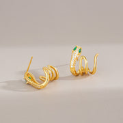 Buddha Stones 925 Sterling Silver Green-eyed Snake Shape Year Of The Snake Harmony Earrings