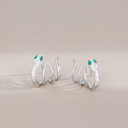 Buddha Stones 925 Sterling Silver Green-eyed Snake Shape Year Of The Snake Harmony Earrings Earrings BS Green-eyed Snake White Gold