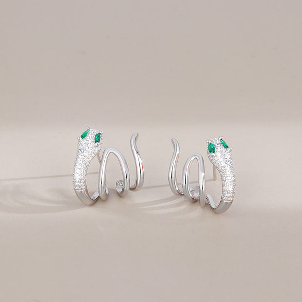 Buddha Stones 925 Sterling Silver Green-eyed Snake Shape Year Of The Snake Harmony Earrings