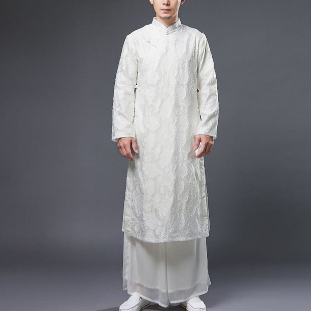 Buddha Stones Fall Chinese Frog-Button Rose Peony Cotton Men's Tang Suit Robe