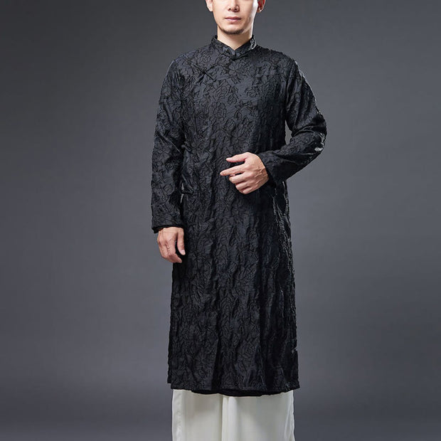 Buddha Stones Fall Chinese Frog-Button Rose Peony Cotton Men's Tang Suit Robe