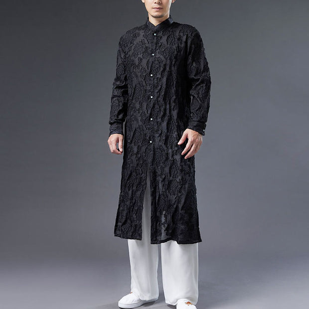 Buddha Stones Fall Peony Flowers Button Down Cotton Coat Men's Tang Suit Robe Men's Tang Suit Robe BS 5