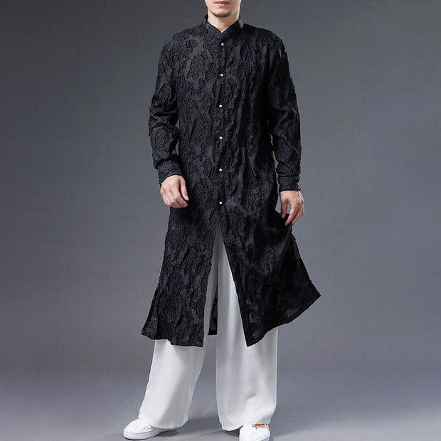 Buddha Stones Fall Peony Flowers Button Down Cotton Coat Men's Tang Suit Robe Men's Tang Suit Robe BS 6