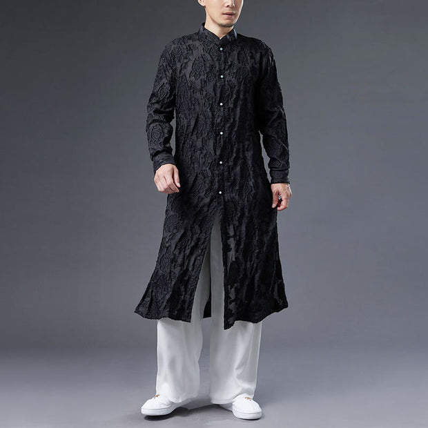 Buddha Stones Fall Peony Flowers Button Down Cotton Coat Men's Tang Suit Robe Men's Tang Suit Robe BS Black US/UK/AU38，EU48 (XL)