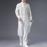 Buddha Stones Fall Peony Flowers Button Down Cotton Coat Men's Tang Suit Robe Men's Tang Suit Robe BS White US/UK/AU38，EU48 (XL)