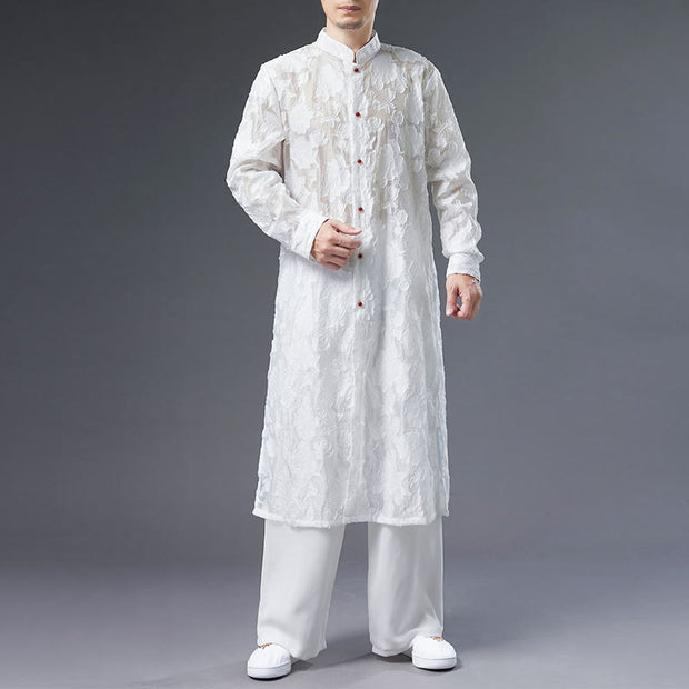 Buddha Stones Fall Peony Flowers Button Down Cotton Coat Men's Tang Suit Robe Men's Tang Suit Robe BS 9