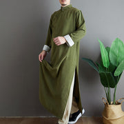 Buddha Stones Fall Solid Color Chinese Frog-Button Cotton Men's Tang Suit Robe