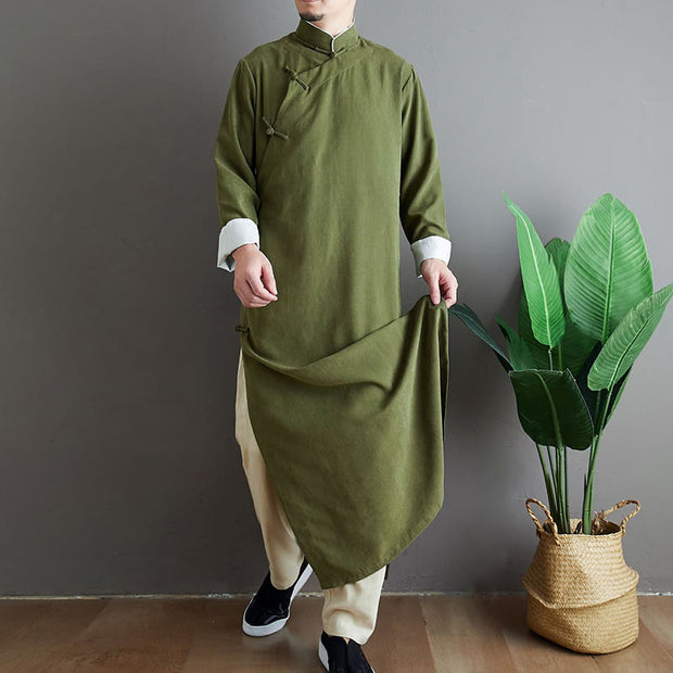 Buddha Stones Fall Solid Color Chinese Frog-Button Cotton Men's Tang Suit Robe