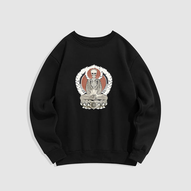 Buddha Stones Skeleton Pattern Fleece Lined Sweatshirt