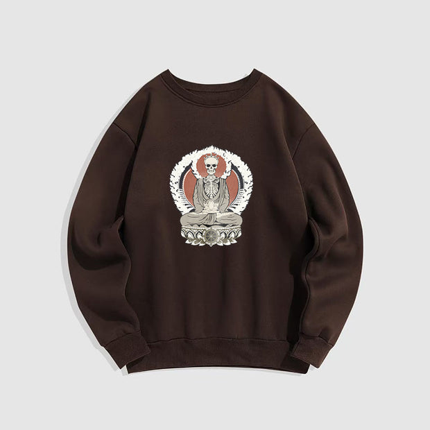 Buddha Stones Skeleton Pattern Fleece Lined Sweatshirt