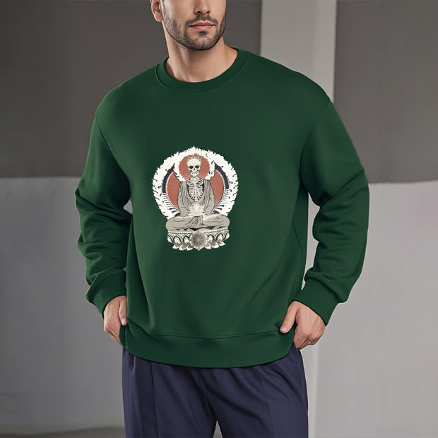 Buddha Stones Skeleton Pattern Fleece Lined Sweatshirt