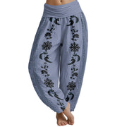 Buddha Stones Dharma Wheel Lotus OM Pattern Women's Elastic Waist Harem Pants