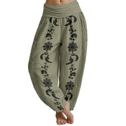 Buddha Stones Dharma Wheel Lotus OM Pattern Women's Elastic Waist Harem Pants