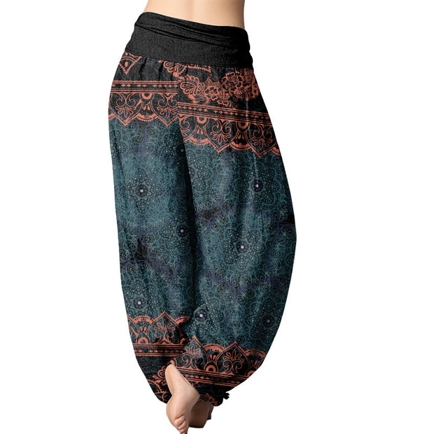 Buddha Stones Elegant Mandala Flowers Design Women's Elastic Waist Harem Pants