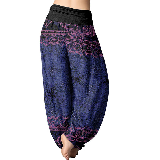 Buddha Stones Elegant Mandala Flowers Design Women's Elastic Waist Harem Pants