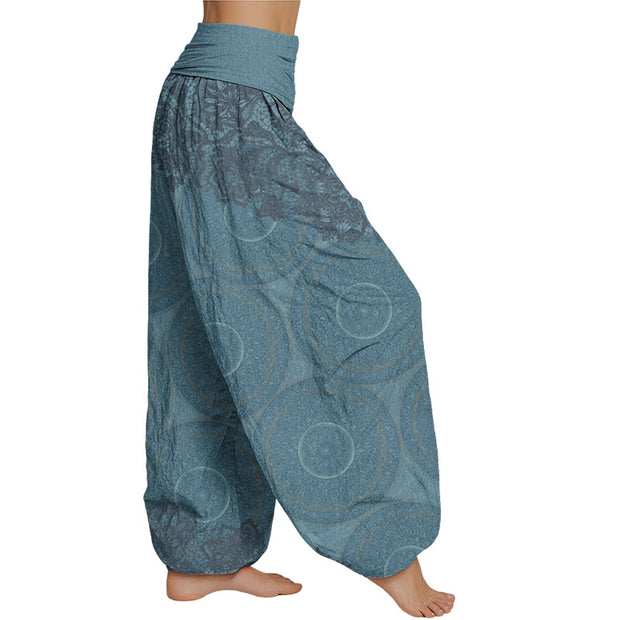 Buddha Stones Casual Flowers Compass Design Women's Elastic Waist Harem Pants