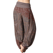 Buddha Stones Casual Flowers Compass Design Women's Elastic Waist Harem Pants