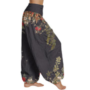 Buddha Stones Casual Red Peony Flower Vine Design Women's Elastic Waist Harem Pants