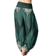 Buddha Stones Casual Feather Flower Design Women's Elastic Waist Harem Pants