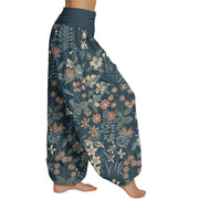 Buddha Stones Casual Daisy Flowers Leaves Design Women's Elastic Waist Harem Pants