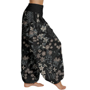 Buddha Stones Casual Daisy Flowers Leaves Design Women's Elastic Waist Harem Pants