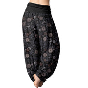 Buddha Stones Casual New York Aster Flowers Leaves Design Women's Elastic Waist Harem Pants