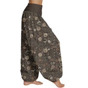 Buddha Stones Casual New York Aster Flowers Leaves Design Women's Elastic Waist Harem Pants