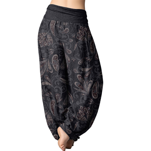 Buddha Stones Casual Flower Petals Design Women's Elastic Waist Harem Pants