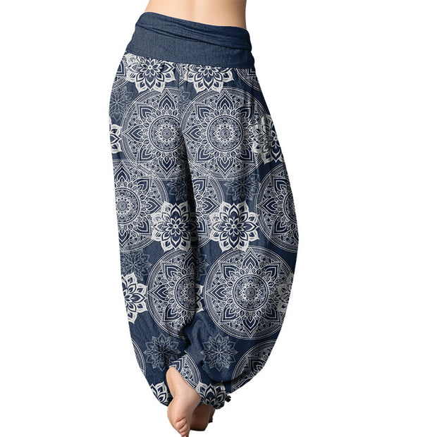 Buddha Stones Casual Round Mandala Flower Design Women's Elastic Waist Harem Pants