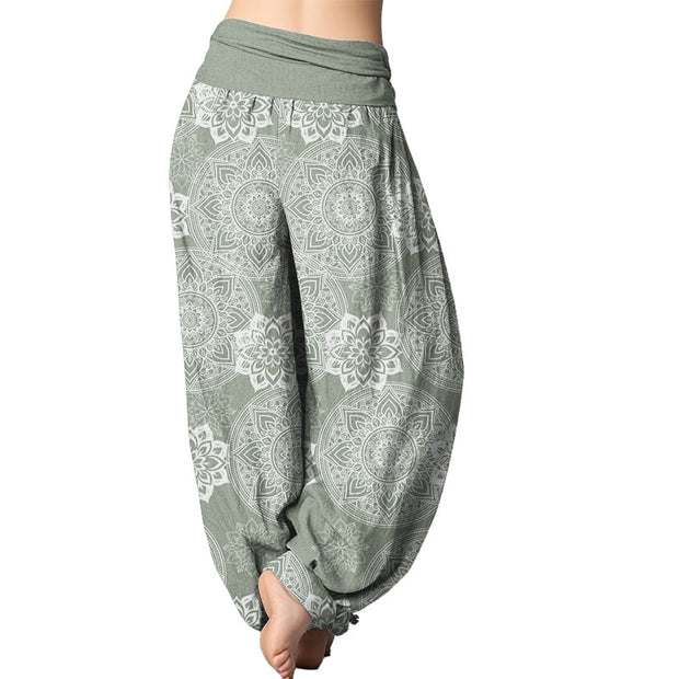 Buddha Stones Casual Round Mandala Flower Design Women's Elastic Waist Harem Pants