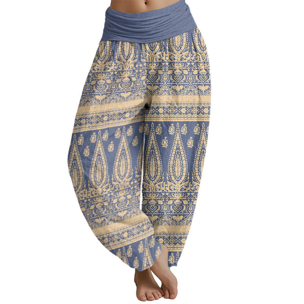 Buddha Stones Casual Feather Stripes Design Women's Elastic Waist Harem Pants