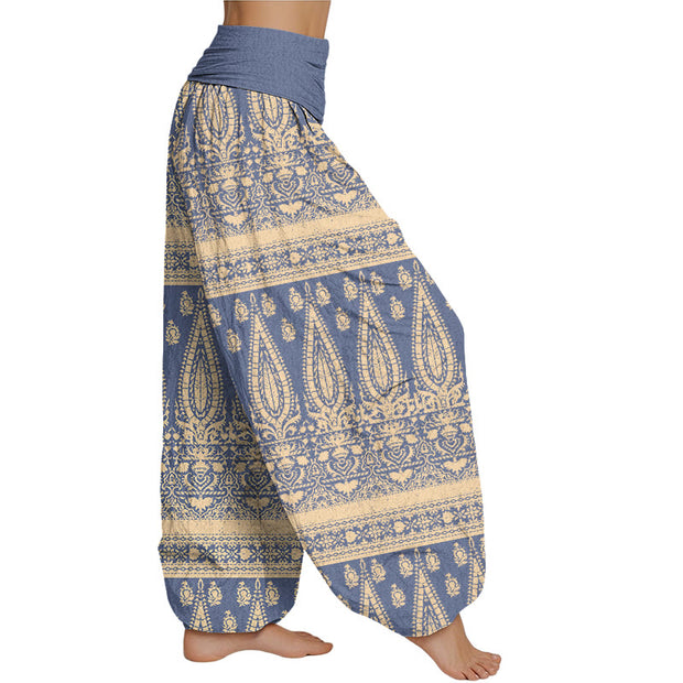 Buddha Stones Casual Feather Stripes Design Women's Elastic Waist Harem Pants