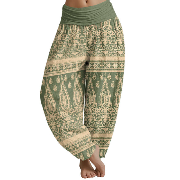 Buddha Stones Casual Feather Stripes Design Women's Elastic Waist Harem Pants