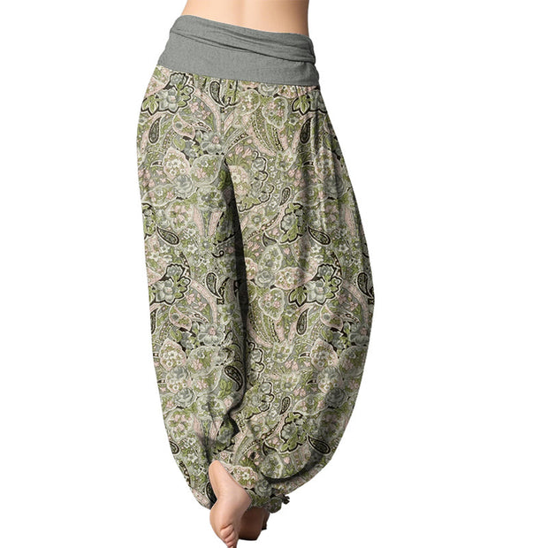 Buddha Stones Casual Cashew Flower Design Women's Elastic Waist Harem Pants