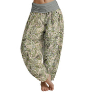 Buddha Stones Casual Cashew Flower Design Women's Elastic Waist Harem Pants